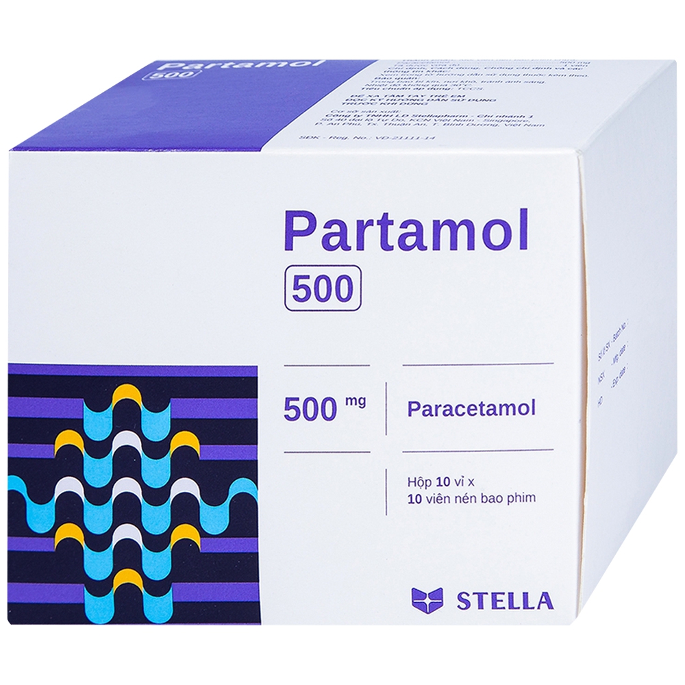 Thuốc Partamol Tab 500mg Stella điều trị các triệu chứng đau và sốt từ nhẹ đến vừa (10 vỉ x 10 viên)