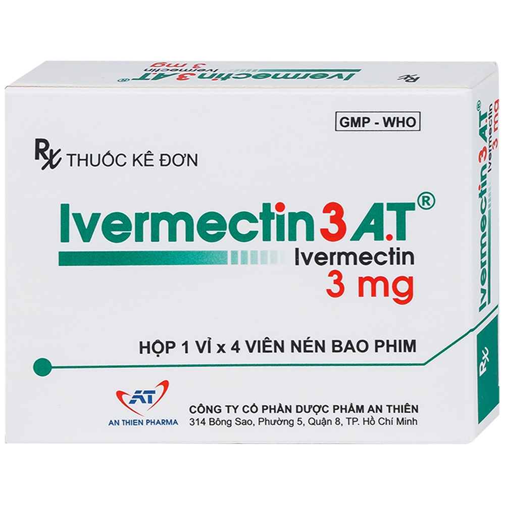 Thuốc Ivermectin 3 A.T An Thiên điều trị bệnh giun chỉ Onchocerca, bệnh giun lươn ở ruột (1 vỉ x 4 viên)