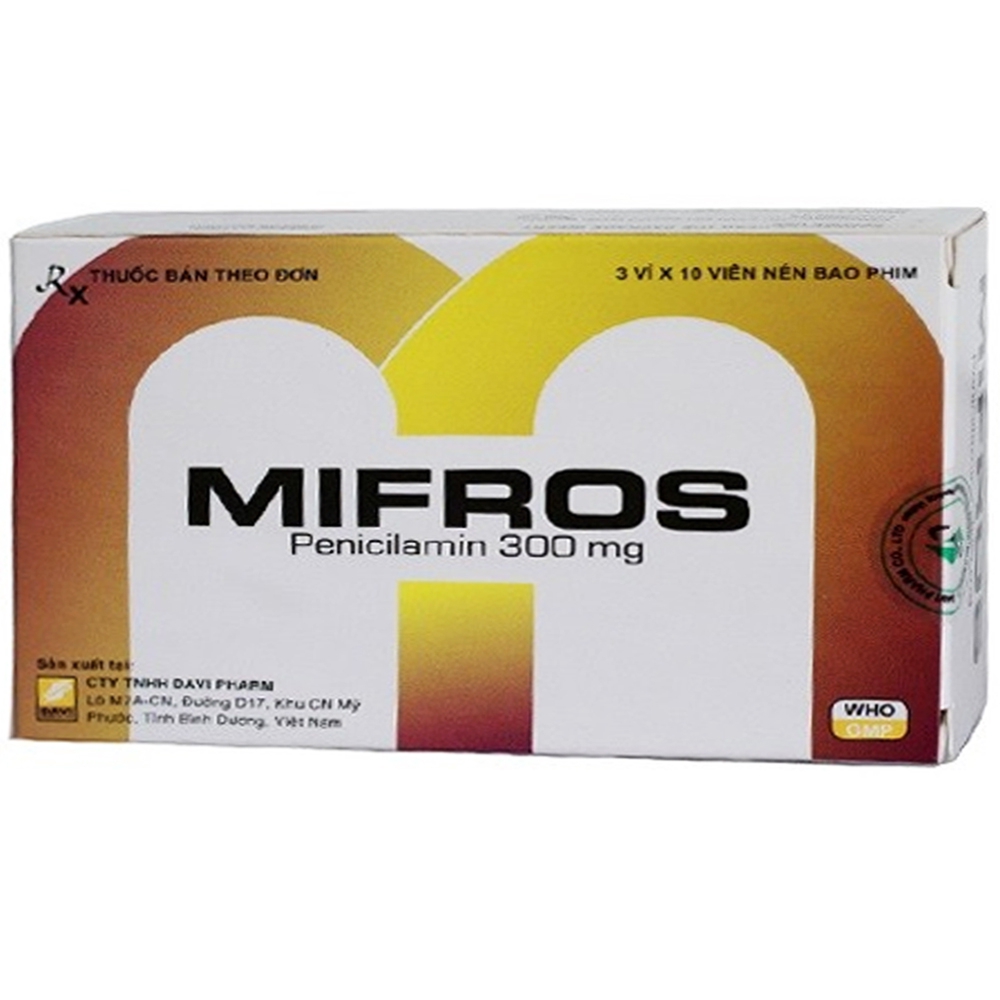 Thuốc Mifros 300mg Davipharm điều trị bệnh Wilson, bệnh cystin niệu, bệnh viêm khớp (3 vỉ x 10 viên)