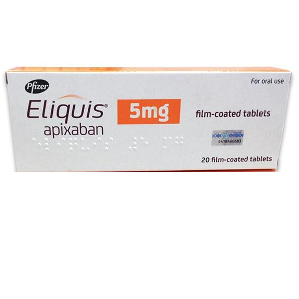 Thuốc Eliquis 5mg Pfizer phòng ngừa biến cố thuyên tắc huyết khối tĩnh mạch, đột quỵ (20 viên)