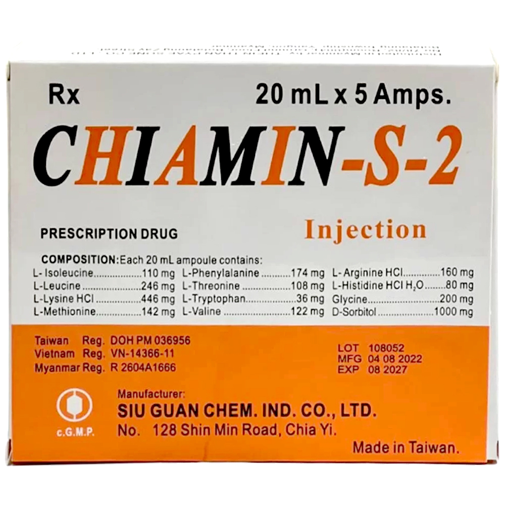 Dung dịch tiêm Chiamin-S-2 Injection 20ml Siu Guan Chem điều trị chấn thương nặng, phỏng (5 ống)