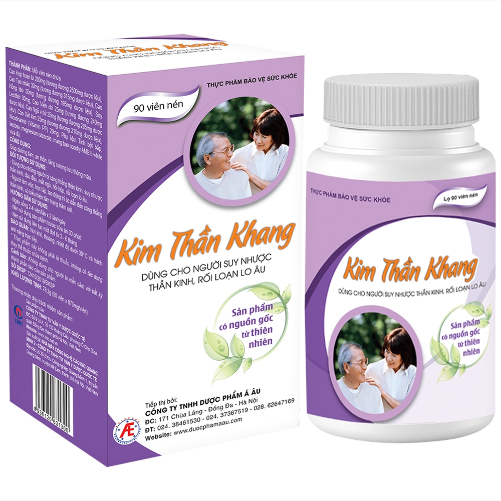 Viên nén Kim Thần Khang Á Âu dùng cho người suy nhược thần kinh, rối loạn lo âu (90 viên)