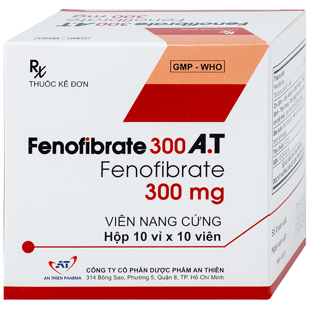 Thuốc Fenofibrate 300 A.T An Thiên điều trị triglycerid máu tăng, cholesterol máu tăng (10 vỉ x 10 viên)