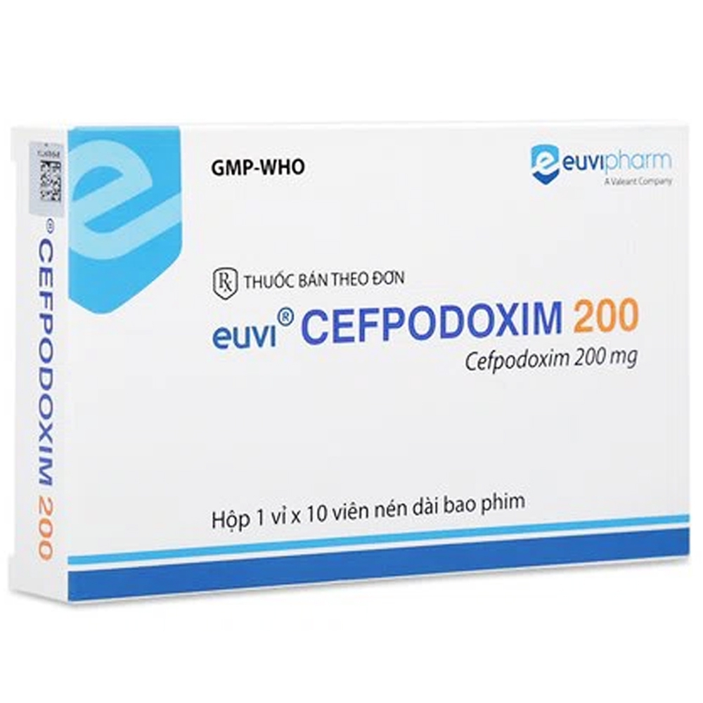 Thuốc Cefpodoxim 200mg Euvipharm điều trị nhiễm khuẩn (1 vỉ x 10 viên)