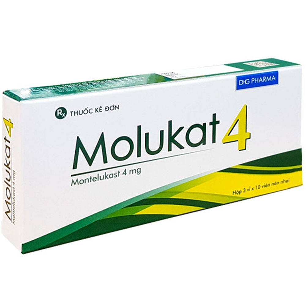 Thuốc Molukat 4Mg Dhg phòng và điều trị hen suyễn mức nhẹ đến trung bình (3 vỉ x 10 viên)