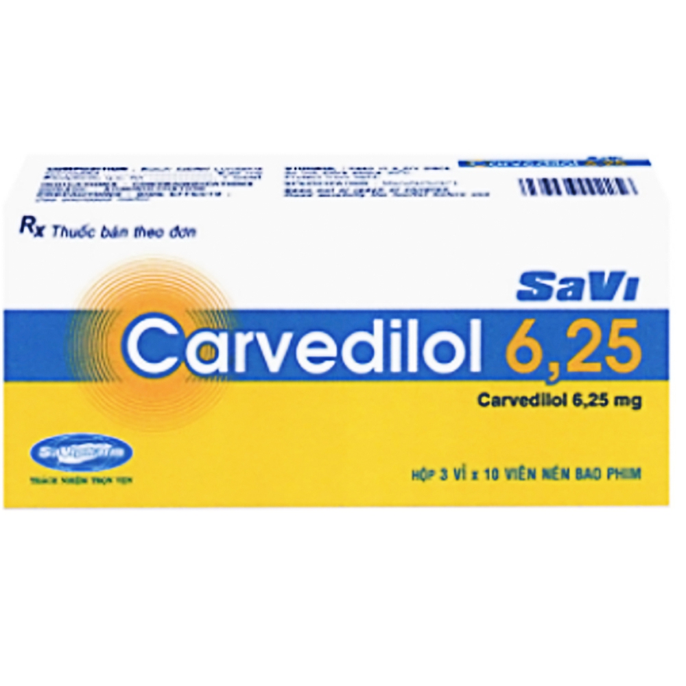 Thuốc Carvedilol 6.25 Savi điều trị tăng huyết áp, suy tim sung huyết (3 vỉ x 10 viên) 