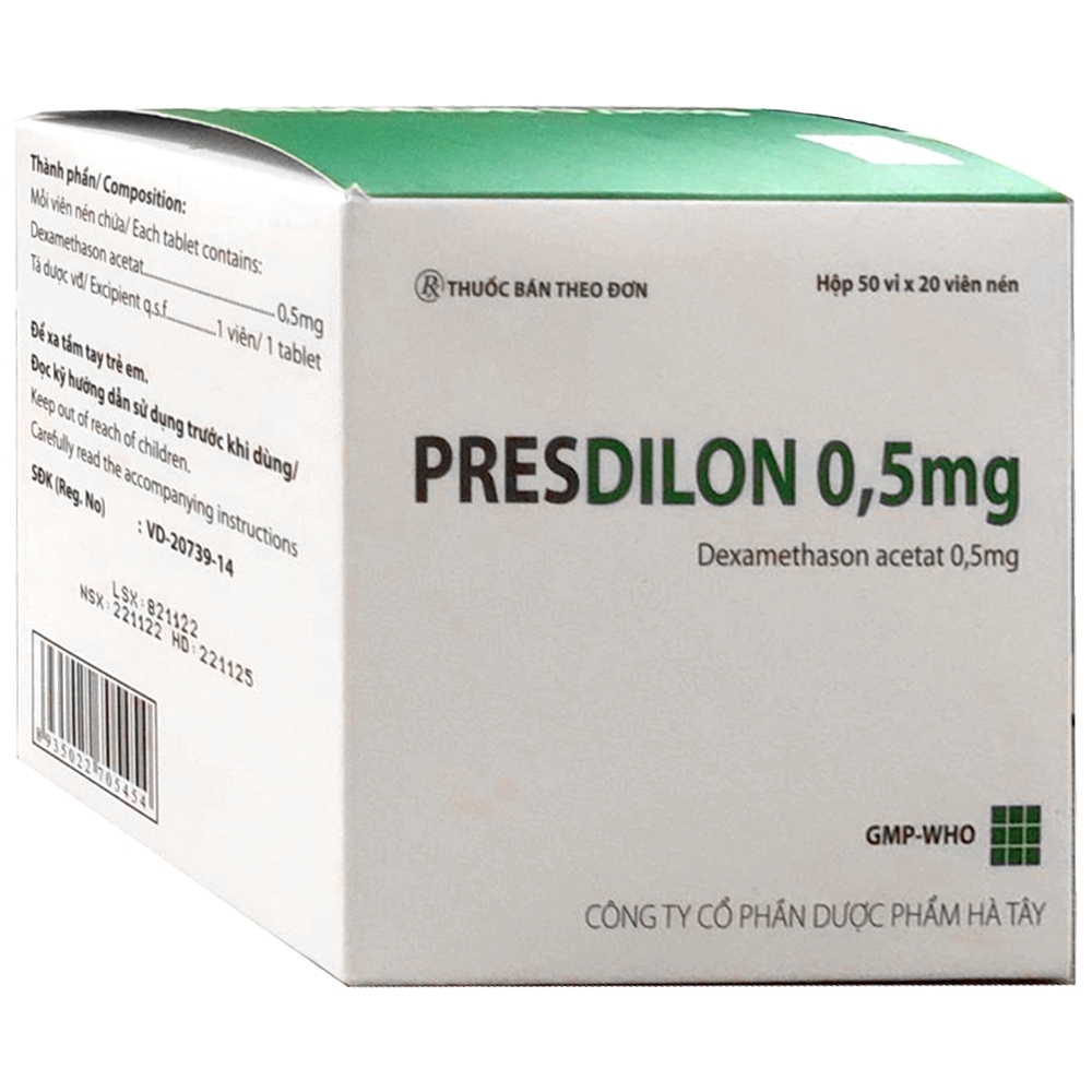 Thuốc Presdilon 0,5mg Hataphar điều trị các biểu hiện dị ứng, nổi mề đay, sốc phản vệ (50 vỉ x 20 viên)