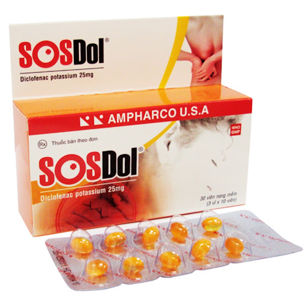 Thuốc Sosdol 25mg Ampharco điều trị đau sau chấn thương (3 vỉ x 10 viên)