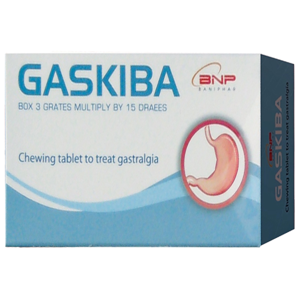 Viên nhai Gaskiba Baniphar điều trị đau dạ dày, giảm ợ hơi, ợ chua (3 vỉ x 15 viên)