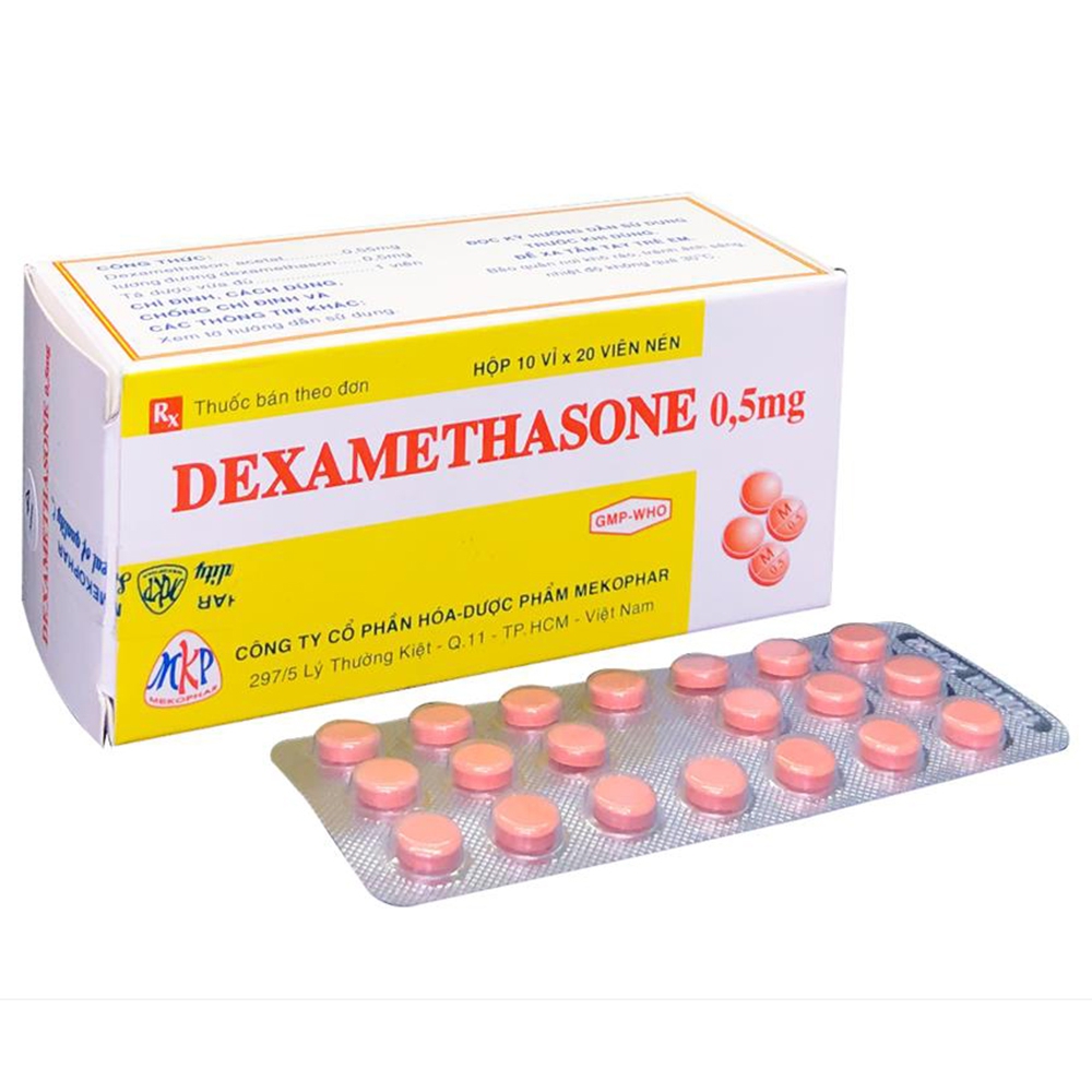 Thuốc Dexamethasone 0.5mg Mekophar điều trị trạng thái hen, bệnh dị ứng nặng (10 vỉ x 20 viên)