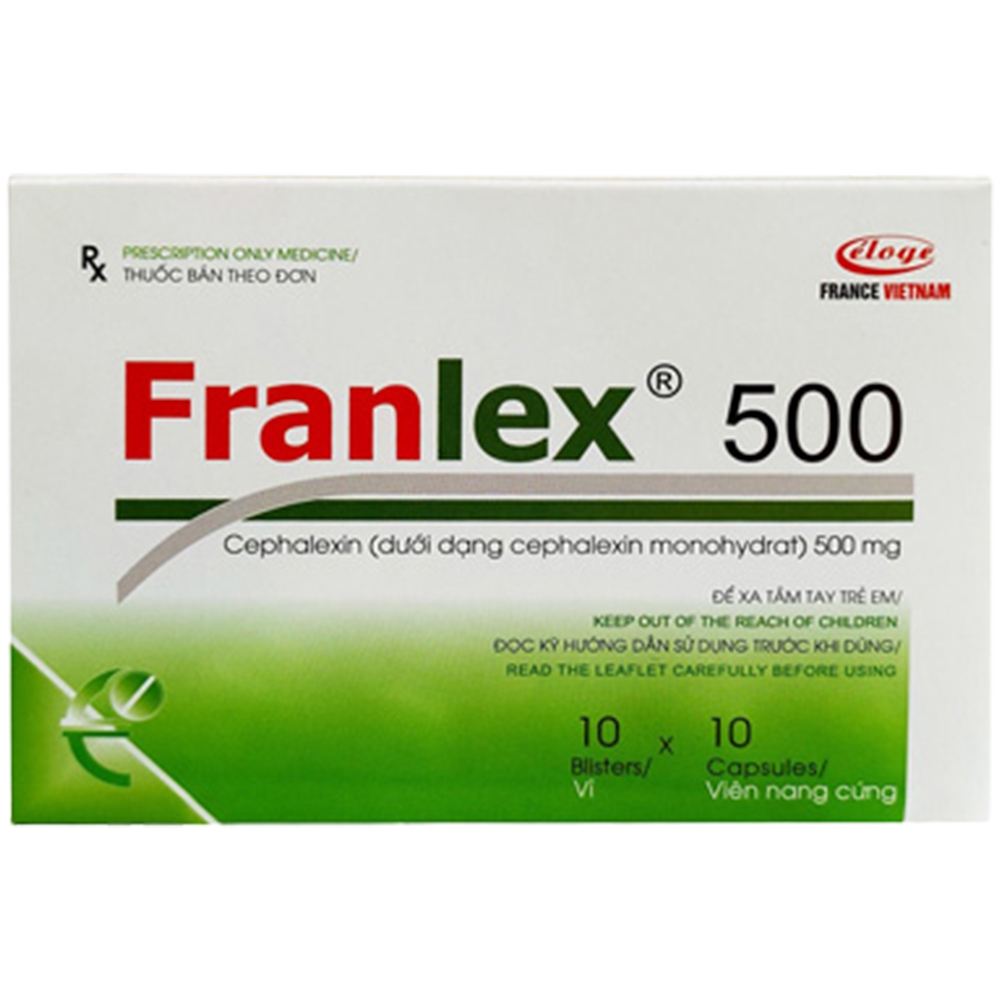 Thuốc Franlex 500 Eloge điều trị nhiễm khuẩn đường hô hấp, viêm tai giữa, da và mô mềm (10 vỉ x 10 viên)