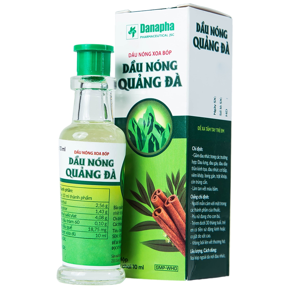 Dầu nóng Quảng Đà Danapha giảm đau lưng, đau gáy, đau dây thần kinh tọa (10ml)