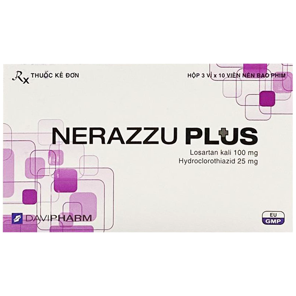 Thuốc Nerazzu Plus Davipharm điều trị tăng huyết áp, phòng ngừa và hạn chế nguy cơ đột quỵ (3 vỉ x 10 viên)