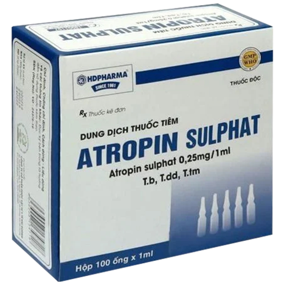 Thuốc Atropin Sulfat Hải Dương chống co thắt, tăng tiết dịch đường tiêu hóa (100 ống)