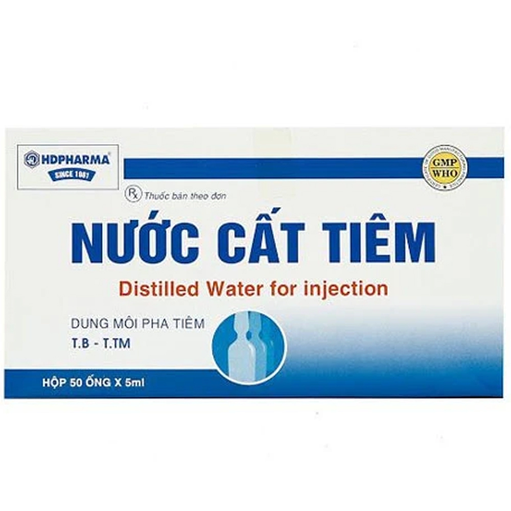 Nước Cất Tiêm HDPharma hòa tan các loại thuốc tiêm bột, pha loãng các chế phẩm thuốc tiêm (50 ống x 5ml)