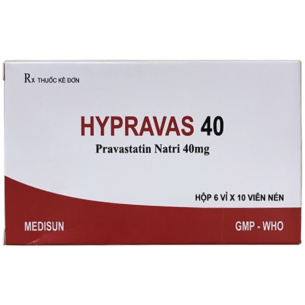 Thuốc Hypravas 40 Medisun điều trị tăng cholesterol máu, dự phòng tiên phát (6 vỉ x 10 viên)