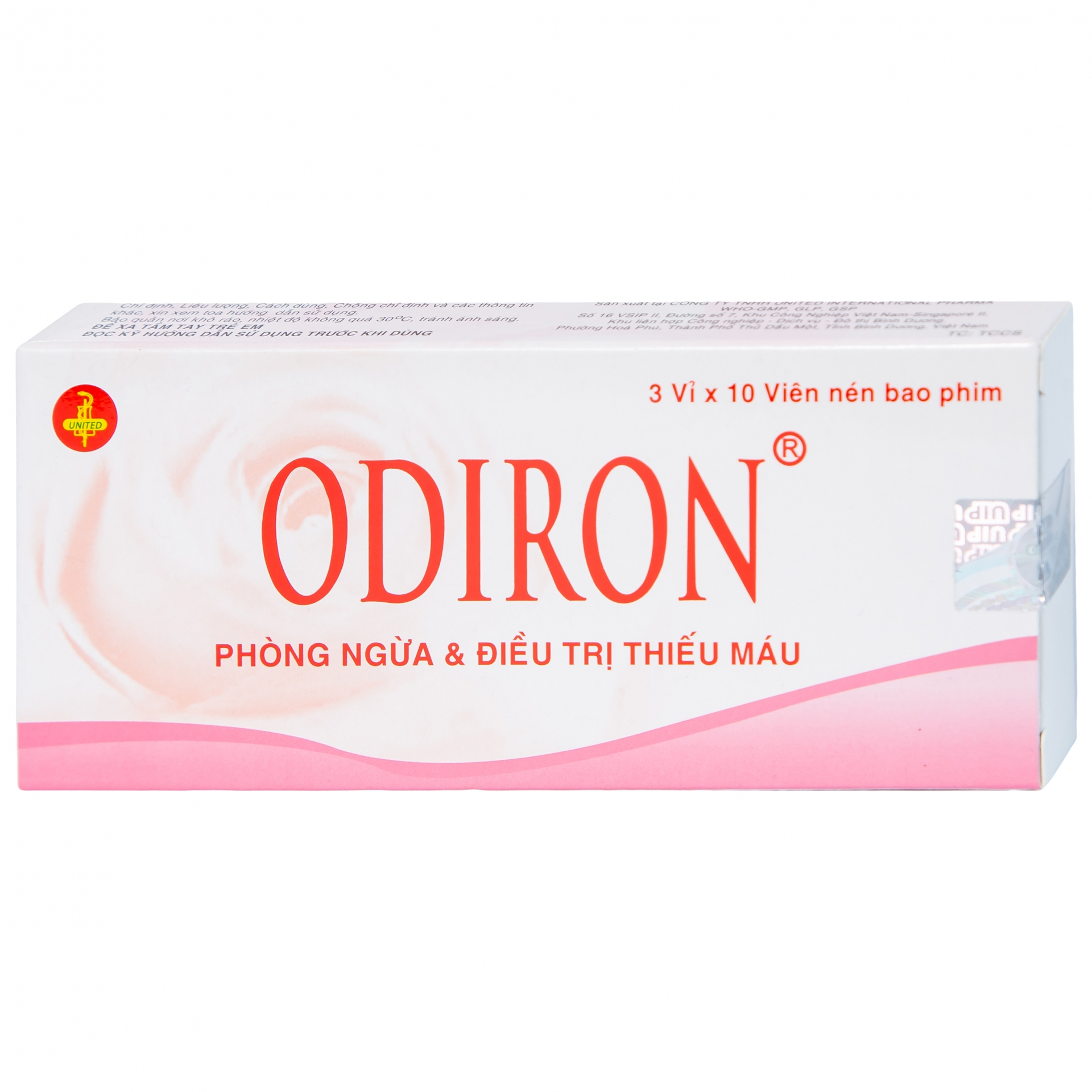 Viên nén Odiron United phòng ngừa và điều trị thiếu máu (3 vỉ x 10 viên) 