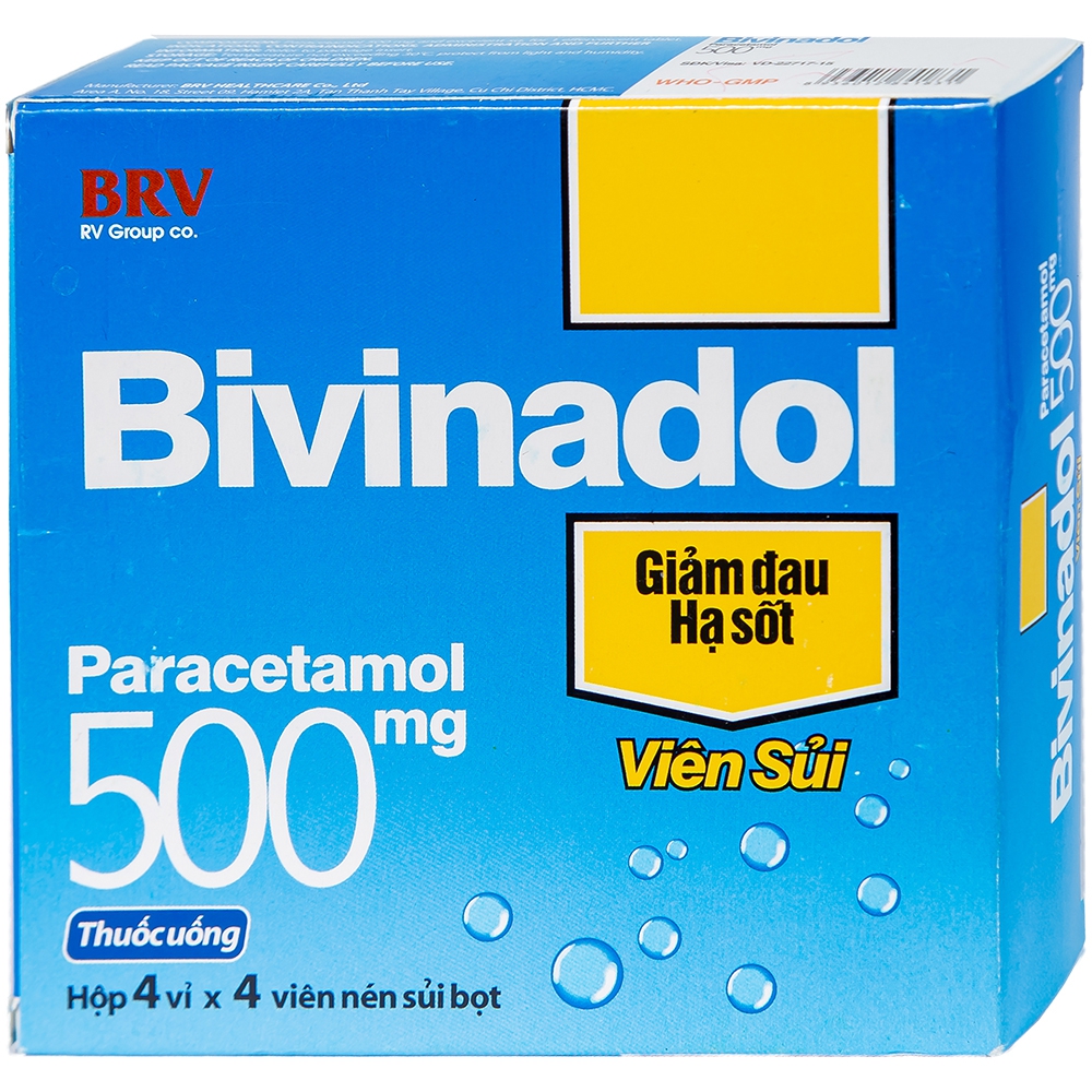 Thuốc sủi bọt Bivinadol 500mg BRV giảm đau, hạ sốt (4 vỉ x 4 viên)