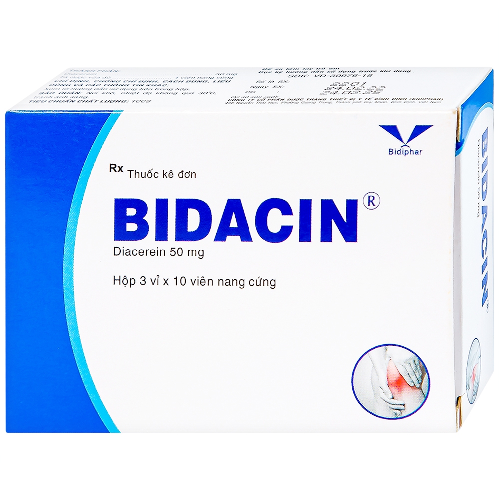 Thuốc Bidacin 50mg Bidiphar điều trị thoái hóa khớp hông hoặc gối (3 vỉ x 10 viên)