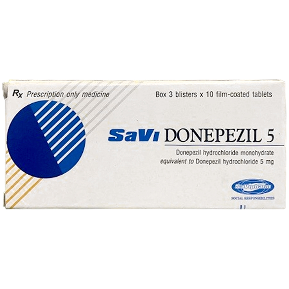 Thuốc Savi Donepezil 5 Savi điều trị triệu chứng suy giảm trí nhớ (3 vỉ x 10 viên)