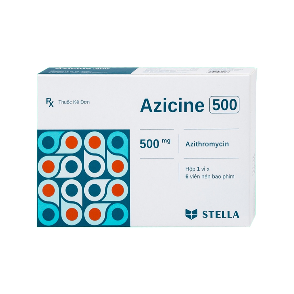 Thuốc Azicine 500 Stella Pharm điều trị nhiễm khuẩn do vi khuẩn nhạy cảm (1 vỉ x 6 viên)