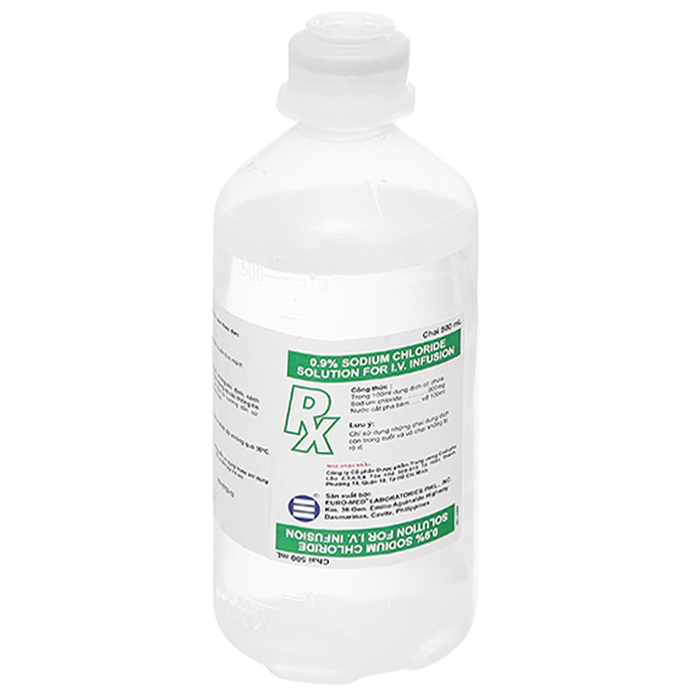 Dịch truyền 0.9% Sodium Chloride Solution for I.V. Infusion Euro-Med bổ sung Natri clorid và nước  (500ml