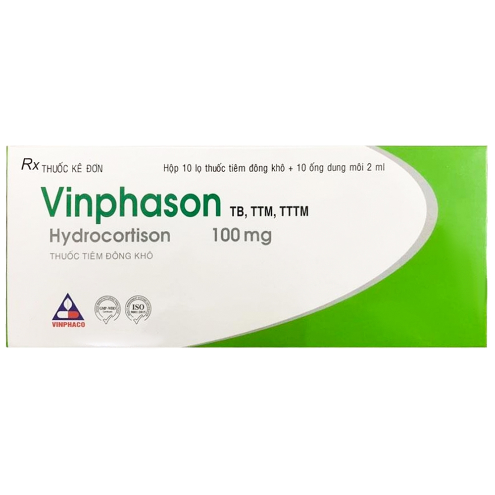 Thuốc tiêm Vinphason 100mg Vinphaco chỉ định cho tình trạng cần corticosteroid nhanh và mạnh (10 lọ + 10 ống dung môi)