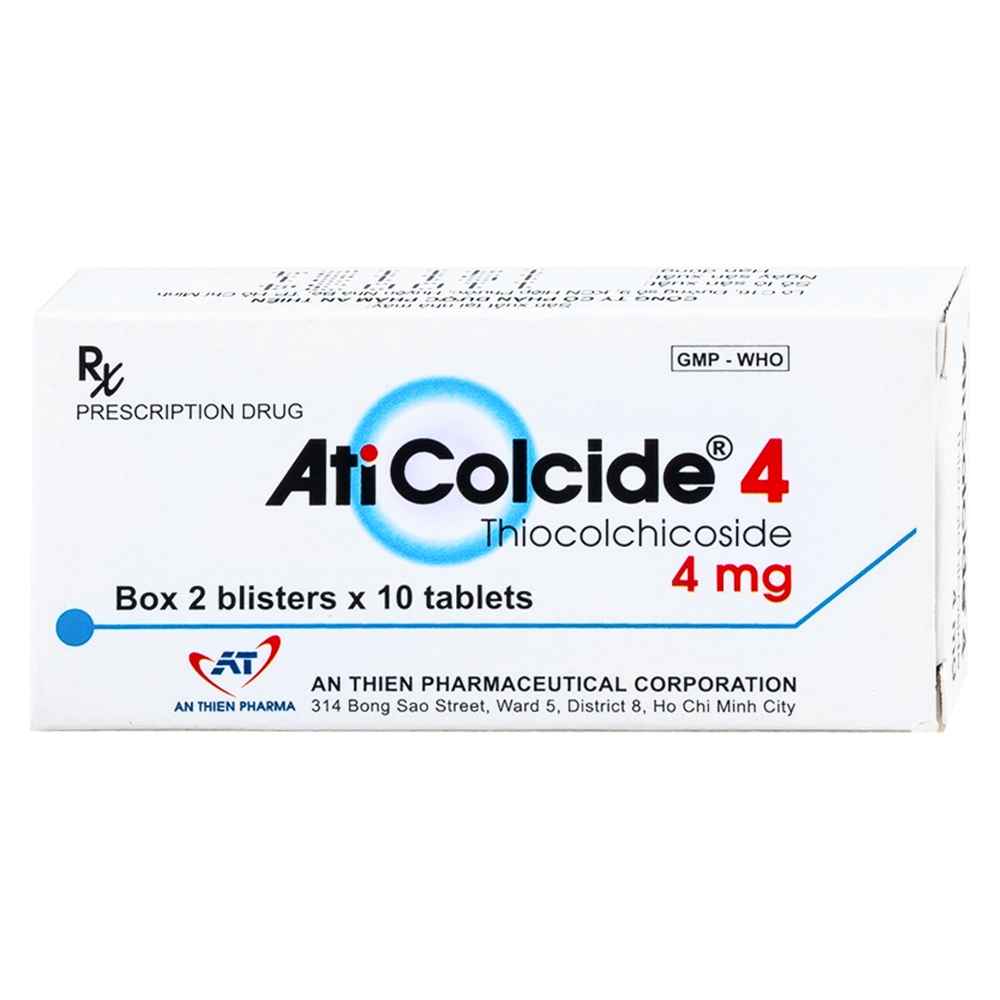 Thuốc Aticolcide 4mg An Thiên điều trị hỗ trợ các co thắt gây đau trong các bệnh lý thoái hóa đốt sống (2 vỉ x 10 viên)