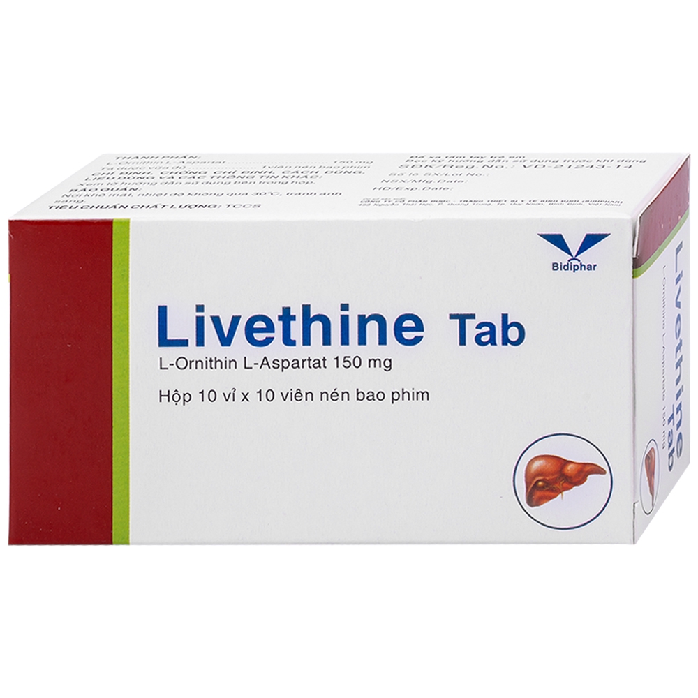 Thuốc Livethine 150mg Bidiphar điều trị bệnh lý gan cấp tính và mạn tính, xơ gan, gan nhiễm mỡ (10 vỉ x 10 viên)