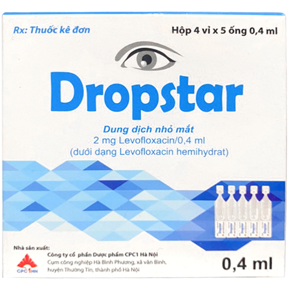 Thuốc nhỏ mắt Dropstar CPC1HN điều trị viêm bờ mi, lẹo, viêm túi lệ, viêm kết mạc (4 vỉ x 5 ống 0.4ml)