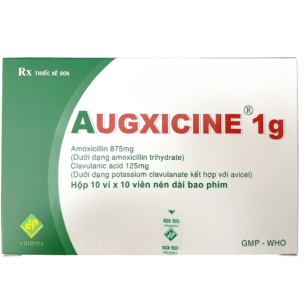 Thuốc Augxicine 1g Vidipha điều trị nhiễm khuẩn đường hô hấp trên, dưới, đường tiết niệu - sinh dục (10 vỉ x 10 viên)