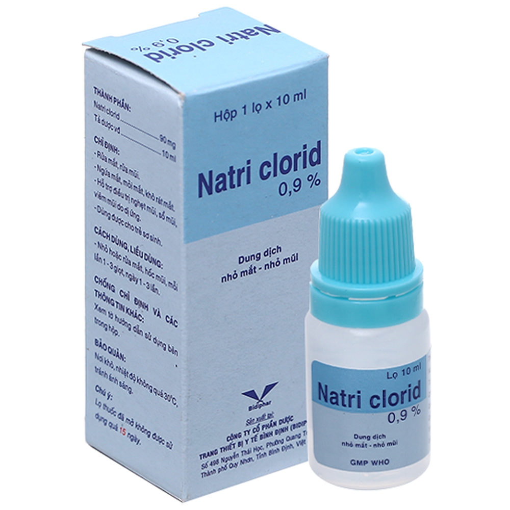 Thuốc nhỏ mắt, nhỏ mũi Natri clorid 0.9% Bidiphar hổ trợ rửa mắt, rửa mũi, khô rát mắt, sổ mũi (10ml)