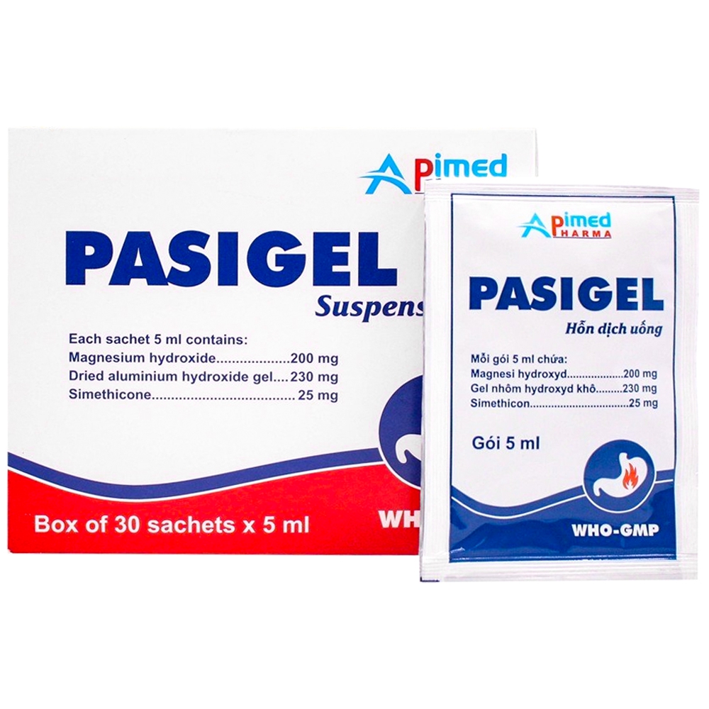 Hỗn dịch uống Pasigel Apimed điều trị các triệu chứng do tăng acid dạ dày như khó tiêu, ợ nóng, đầy hơi (30 gói x 5ml)