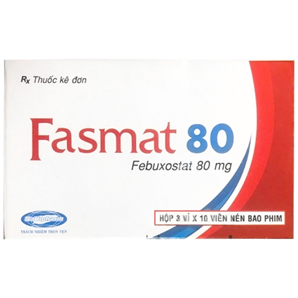 Thuốc Fasmat 80 Savipharm điều trị các triệu chứng cho người mắc bệnh Gout (3 vỉ x 10 viên)