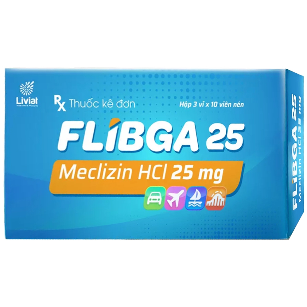 Thuốc Flibga 25 Medisun điều trị buồn nôn, chóng mặt (3 vỉ x 10 viên)