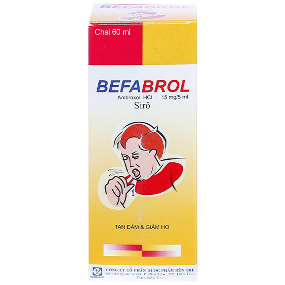 Siro Befabrol Bepharco dùng để làm tiêu chất nhầy đường hô hấp (1 chai x 60ml)