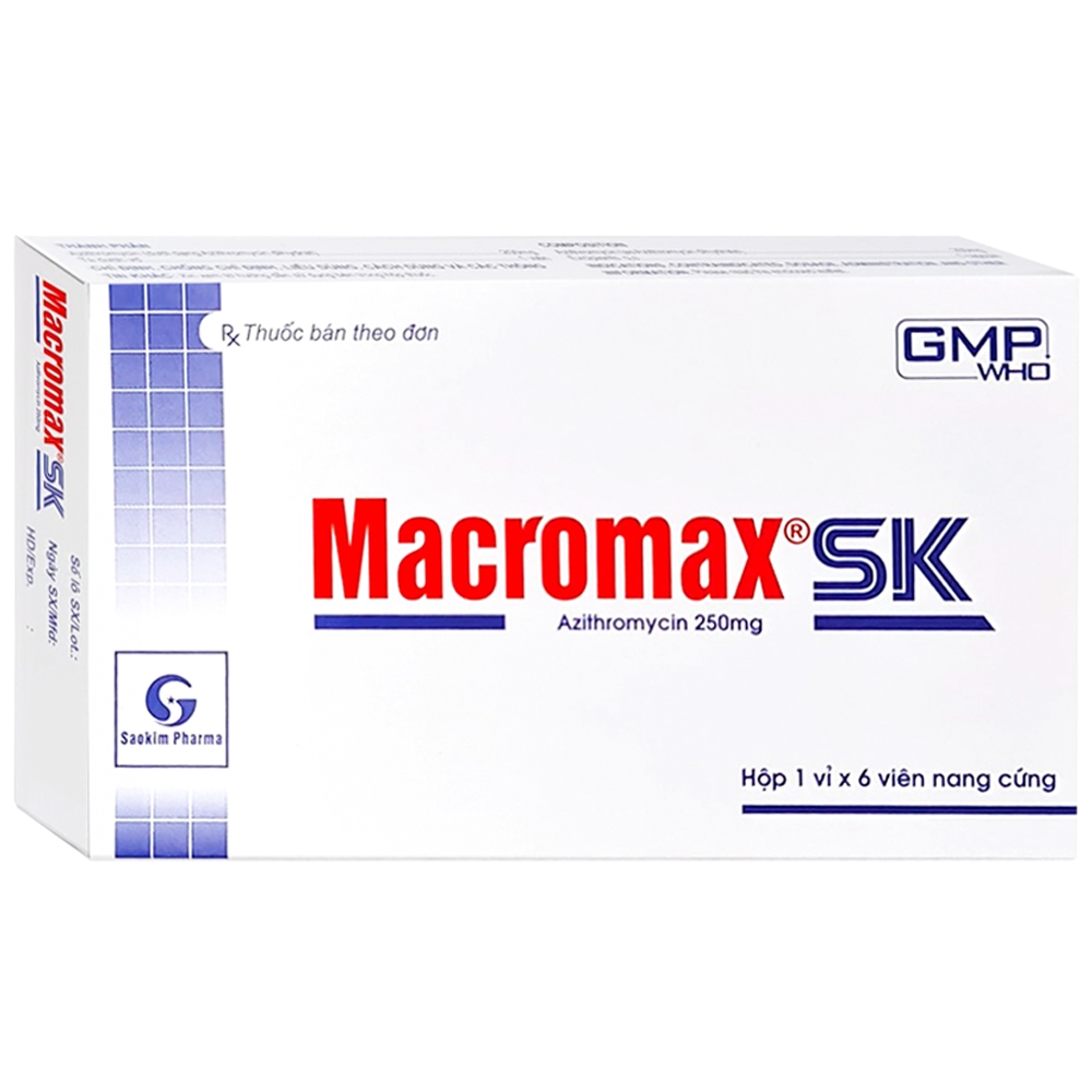 Thuốc Macromax sk Sao Kim chỉ định dùng khi nhiễm khuẩn do vi khuẩn nhạy cảm với azithromycin (1 vỉ x 6 viên)