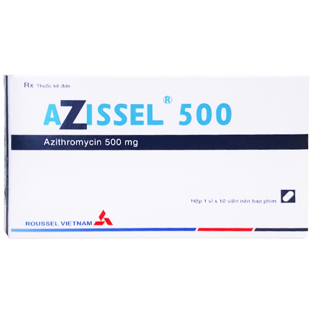 Thuốc Azissel 500 Roussel điều trị nhiễm khuẩn gây ra bởi vi khuẩn nhạy cảm (1 vỉ x 10 viên)