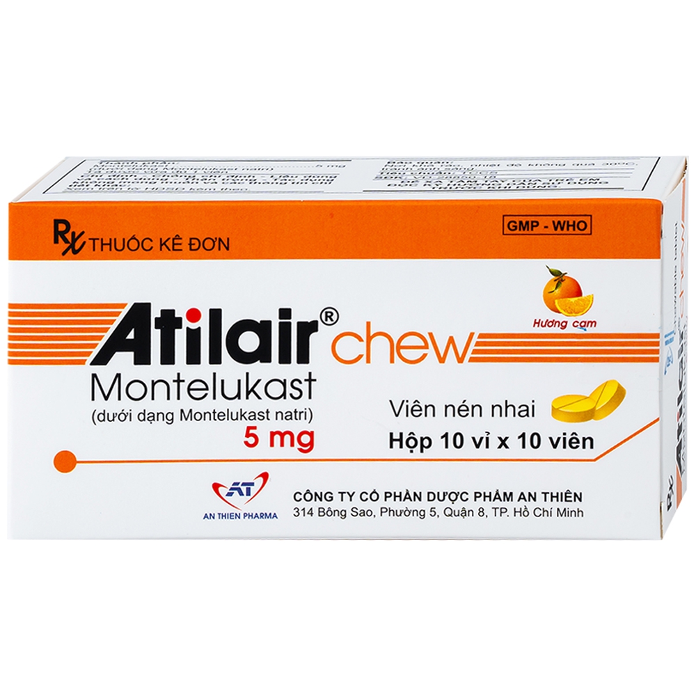 Thuốc Atilair chew 5mg An Thiên điều trị hỗ trợ bệnh hen mạn tính (10 vỉ x 10 viên)