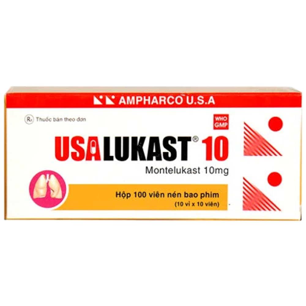 Thuốc Usalukast 10mg Ampharco điều trị hen suyễn, co thắt phế quản (10 vỉ x 10 viên)