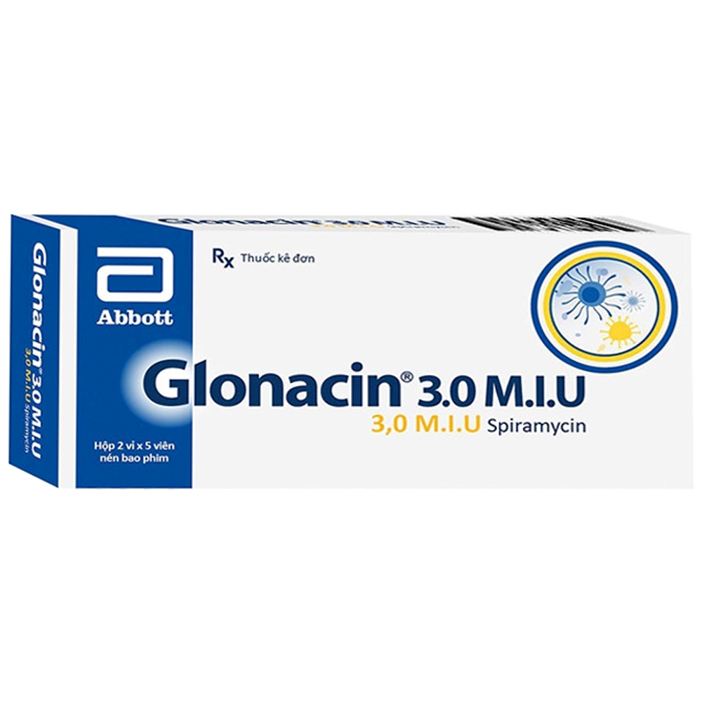 Thuốc Glonacin 3 M.I.U Glomed điều trị nhiễm khuẩn do các vi khuẩn nhạy cảm với spiramycin (2 vỉ x 5 viên)