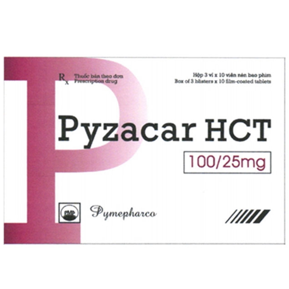 Thuốc Pyzacar HCT 100/25mg Pymepharco điều trị tăng huyết áp (3 vỉ x 10 viên)