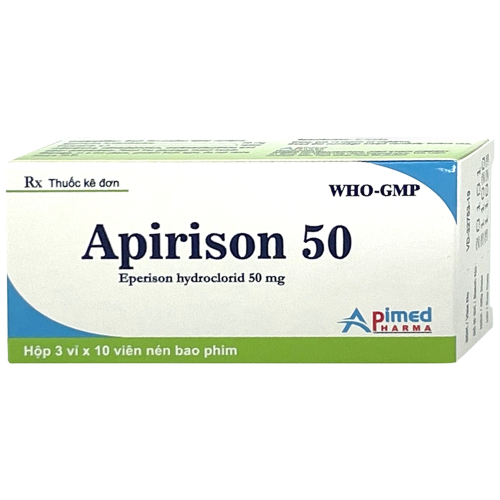 Thuốc Apirison 50 Apimed cải thiện triệu chúng tăng trương lực cơ và liệt cứng (3 vỉ x 10 viên)