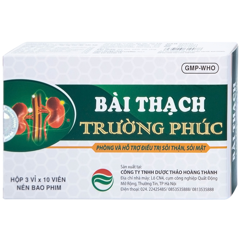 Thuốc Bài Thạch Trường Phúc phòng và hỗ trợ điều trị sỏi thận, sỏi mật (3 vỉ x 10 viên)