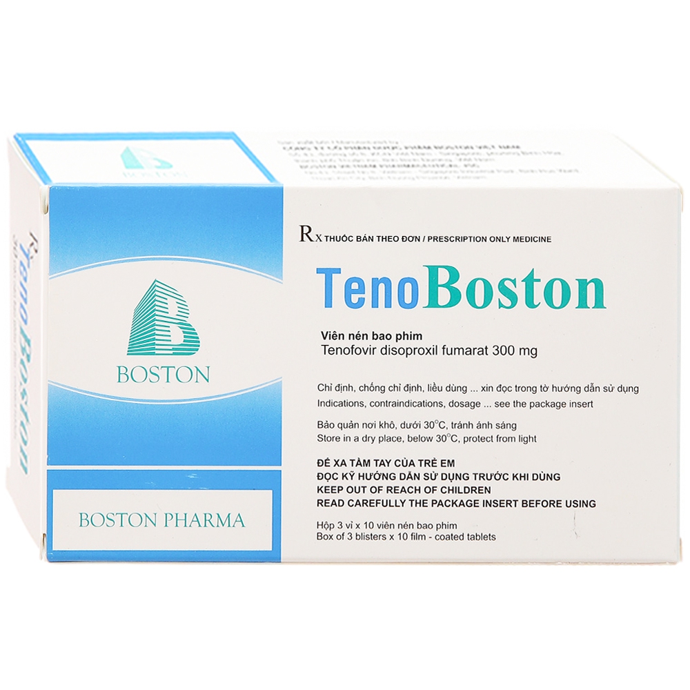 Thuốc TenoBoston 300mg Boston điều trị nhiễm và phòng ngừa HIV-1 và AIDS (3 vỉ x 10 viên)