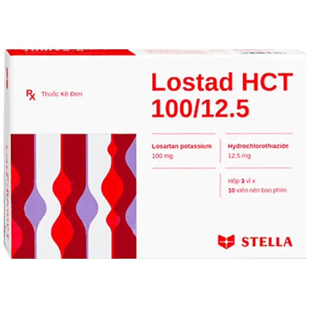 Thuốc Lostad HCT 100/12.5 Stella điều trị tăng huyết áp (3 vỉ x 10 viên)