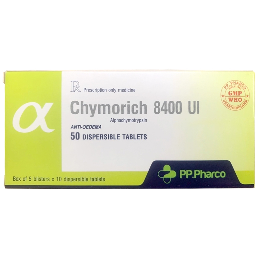 Thuốc Chymorich 8400UI PP.Pharco điều trị phù nề sau chấn thương, phẫu thuật, bỏng (5 vỉ x 10 viên)