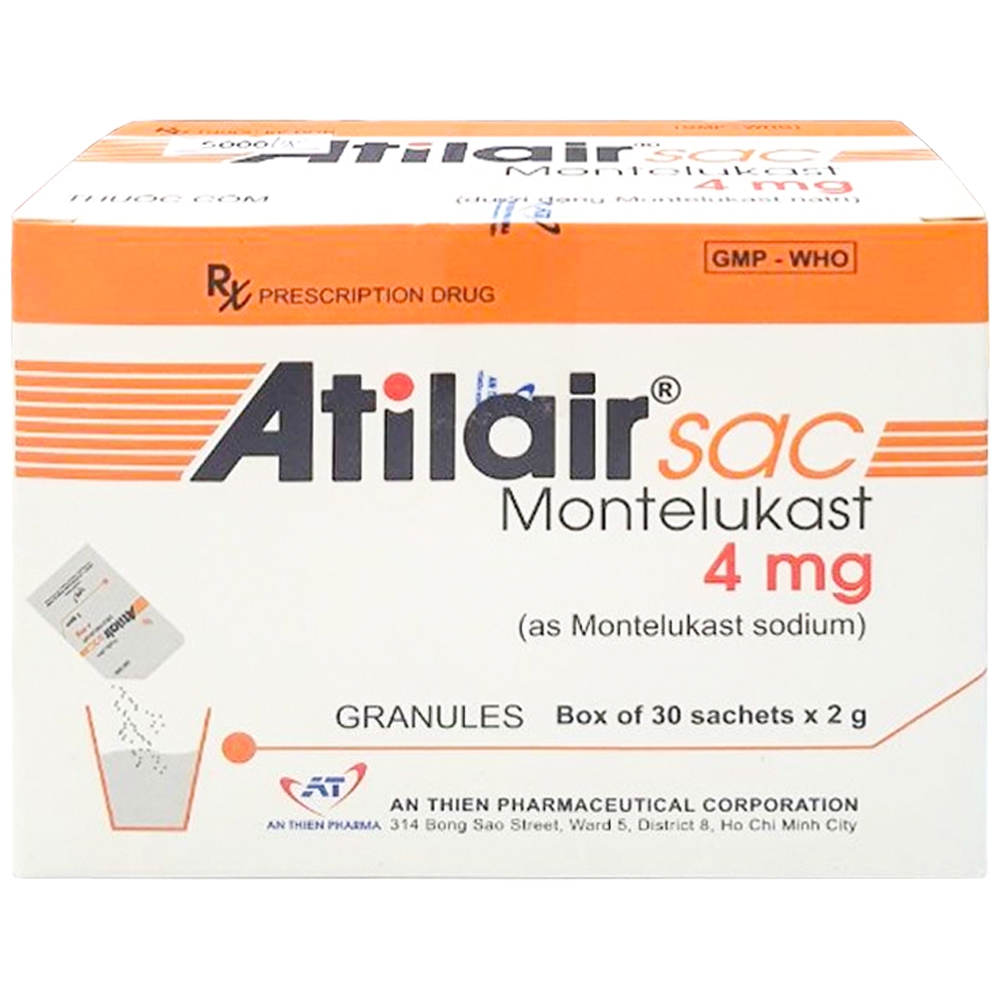 Thuốc Atilair sac 4mg An Thiên điều trị bệnh mạn tính liên quan tới hen phế quản (30 gói x 2g)