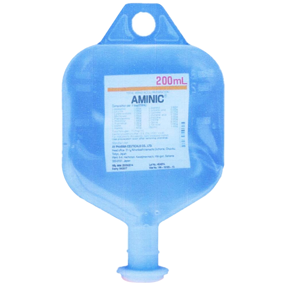 Thuốc tiêm Aminic Ampharco cung cấp acid amin trong trường hợp giảm protein huyết tương, suy dinh dưỡng (200ml)