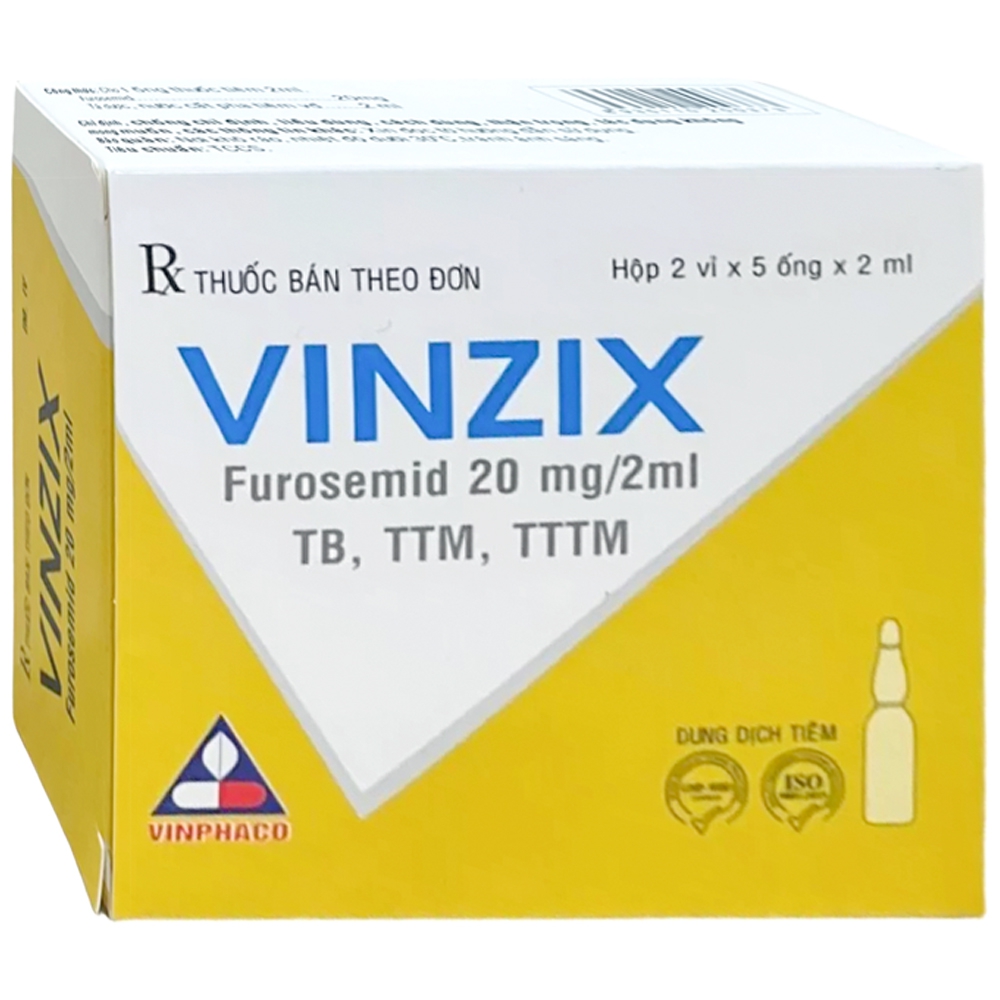 Thuốc Vinzix 20mg Vinphaco điều trị phù phổi, phù tim, phù não (2 vỉ x 5 ống x 2ml)